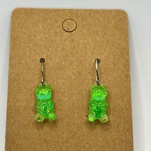 Shiny green gummy bear dangling earrings
